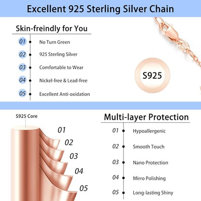 Jewlpire 18k Gold Plated 925 Sterling Silver Chain Necklace for Women, 1.1mm Cable Chains Necklace Thin & Dainty & Sturdy Women's Chain Necklaces, 14/16/17/18/20/22/24 Inches - color: Rose Gold, size: 14 Inch