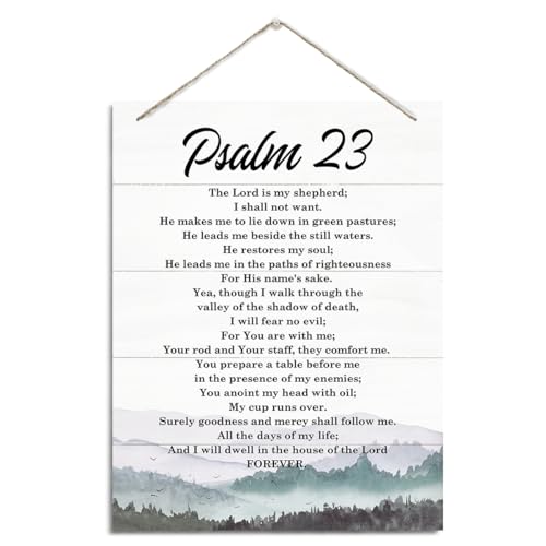 Rustic Hanging Wood Plaque Sign, Psalms 23: The Lord is My Shepherd, 10*7.9 Inches, MDF, Home Office Decor - color: Psalms 23