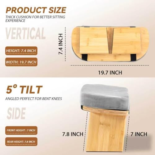 Large Bamboo Meditation Bench, Foldable Prayer Stool(Grey & Bag) - color: Grey & Bag