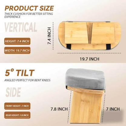 Large Bamboo Meditation Bench, Foldable Prayer Stool(Grey & Bag) - color: Grey & Bag