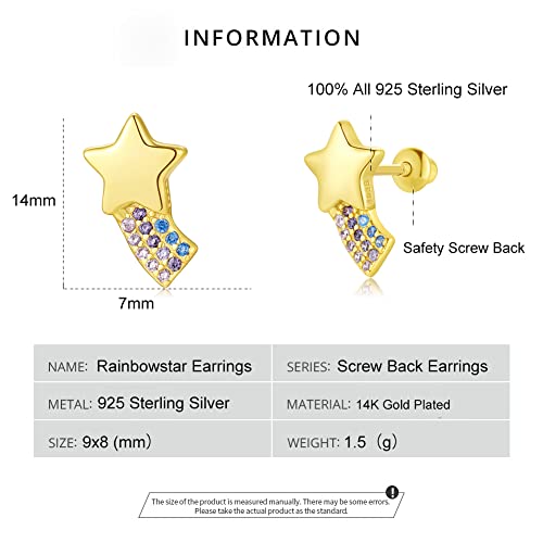 Butterfly Ladybug Unicorn Sloth Flamingo Dog Cat Turtle Angel Koala Daisy Panda Stud Earrings for Girls Women - Sterling Silver Hypoallergenic Animal Earrings with Secure Screw Backs - color: Rainbow Star