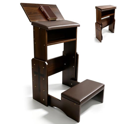 Adjustable Height Folding Prayer Bench with Book Rack – Solid Wood Kneeler for Home, Church, or Chapel – Customizable Ergonomic Posture to Relieve Knee & Back Pain During Long Prayer Sessions