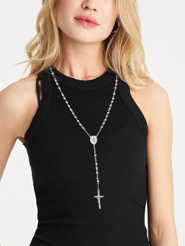 Supcare Rosary for Men Women Catholic Necklace Rosary Beads Customized - color: E01-Christopher Silver