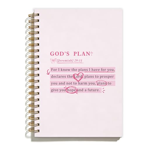 Pink Preppy Christian Spiral Notebook, Jeremiah 29:11 Bible Notebooks for Note Taking, Preppy Christian Gifts for Women, Pink Religious Prayer Journal for Woman, Coworker Gifts, 5.5x8.3 Inch - color: Colour-1
