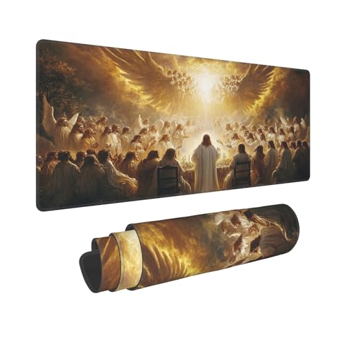Jesus and The Faithful Mouse Pads for Desk,Classic Oil Painting Styles,Large Extended Full Desk Mouse pad,for Office,Computer,Keyboard,Laptop and Study,11.8x31.5x0.12 inch Large Design