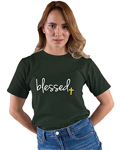 Go All Out Adult Blessed Cross Jesus Christian Gift T-Shirt - color: Forest Green, size: Small