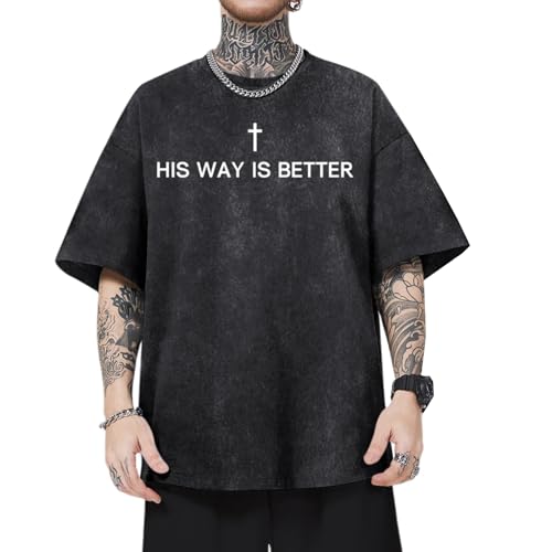 BeWithYou Christian Shirts for Men Jesus Faith Shirt Bible Verse Graphic Tees Oversized Religious Vintage Acid Wash T Shirts - color: Black, size: Medium