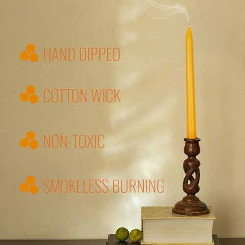 Beeswax Taper Candles- 9 Hour Burn Time, 10 Inch Pure Natural Handmade Beeswax Candles, Smokeless and Dripless Taper Candles(Pack of 10) - color: Yellow, size: 10in-10pack