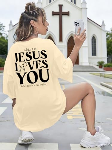 Christian Shirts for Women Oversized Faith Jesus Shirt Inspirational Tops - color: Apricot1, size: Large