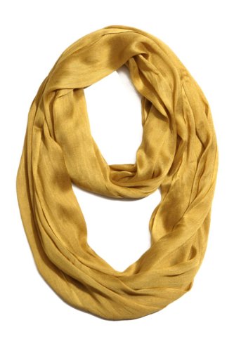 Plum Feathers Light Weight Silky Scrunch Infinity Loop Silk Blend Scarf - color: Mustard Yellow