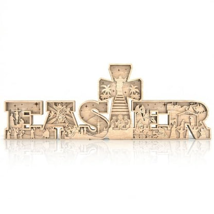 Easter Table Decorations Christianity Is Risen Easter Resurrection Scene with Cross Laser Cut Religious Christian Tabletop Centerpiece Jesus Nativity Scene for Home Church Tiered Tray Decor - style: Nativity Scene