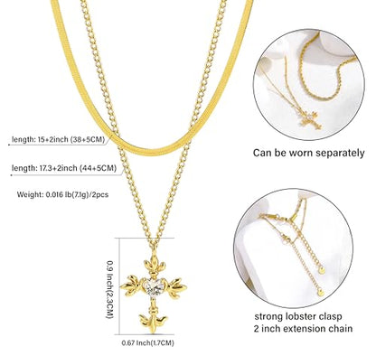 CONRAN KREMIX Waterproof Gold Layered Cross Necklace for Women Non Tarnish,14k Gold Plated Stainless Steel Dainty Cross Necklace Stack Necklaces Set for Women Christian Gifts Jewelry - color: Gold-Cross01
