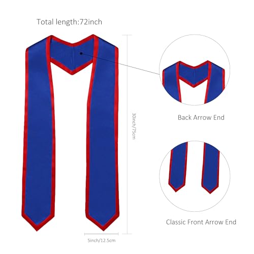 Unisex Adult Graduation Honor Stole Classic End With Trim 72" Long - color: Royal Blue With Red Trim