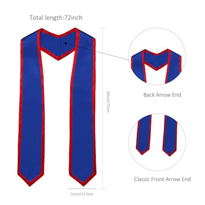Unisex Adult Graduation Honor Stole Classic End With Trim 72" Long - color: Royal Blue With Red Trim