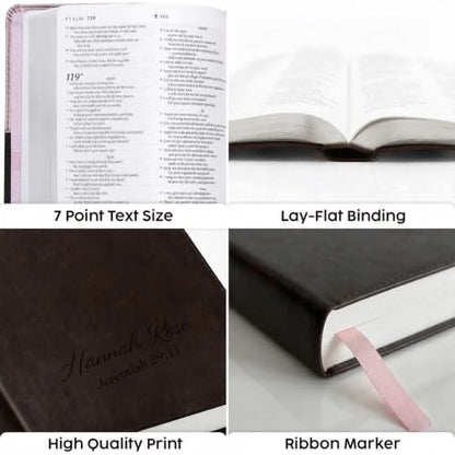 Printualist Personalized NLT Bible, Custom Engraved Name and Scripture Reference, Red Letter New Living Translation Text, Two-Tone Faux Leather Christian Gift for Church Use, Pink and Dark Brown - color: Pink/Dark Brown Tutone