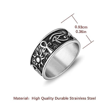 HZMAN Ancient Egyptian Ring Stainless Steel Ankh Cross Eye of Horus Ra Ring Egypt Symbol Rings for Men Women