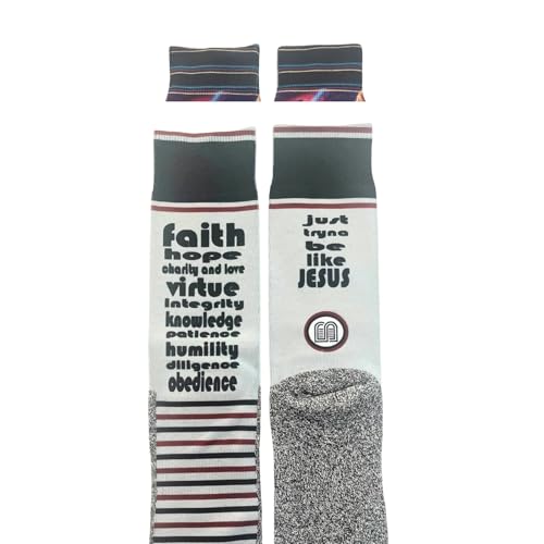 Bible Verse Socks for Men, Christian Scripture Crew Socks, Faith Gift - color: Just Tryna Be Like Jesus