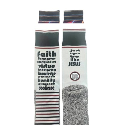 Bible Verse Socks for Men, Christian Scripture Crew Socks, Faith Gift - color: Just Tryna Be Like Jesus