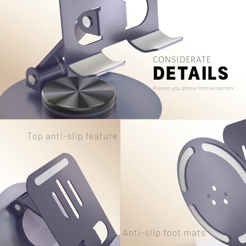 Metal Cell Phone Stand for Desk, Multi-Angel Adjustable 360° Rotation Desktop Phone Holder and Foldable Mobile Phone Stand, Compatible with All Smartphones, Purple - color: Purple
