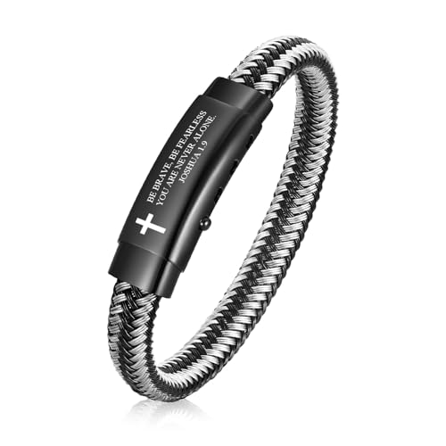 VNOX Men's Inspirational Mantra Engarved Handmade Braided Leather Adjustable Cuff Bangle Bracelet Encouragement Motivational Gift for Men - style: Black-Grey