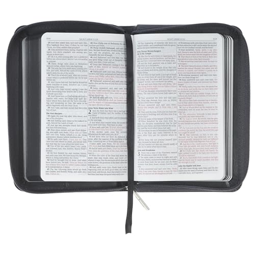 KJV Holy Bible, Mini Pocket Size, Red Letter, Reading Plan, Thematic Verse Finder, Ribbon Bookmark, King James Version, Vegan Leather, Black/Gray Zipper Closure, 6.2" x 4.3" (KJV Pocket Editions)