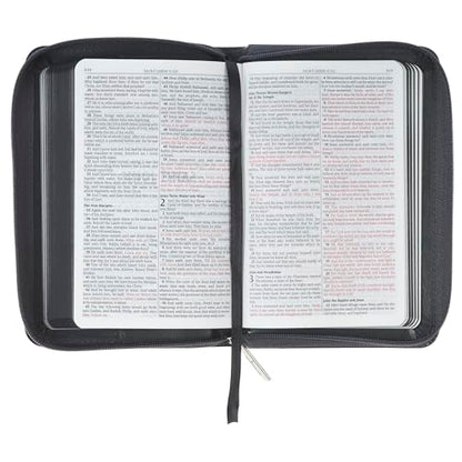 KJV Holy Bible, Mini Pocket Size, Red Letter, Reading Plan, Thematic Verse Finder, Ribbon Bookmark, King James Version, Vegan Leather, Black/Gray Zipper Closure, 6.2" x 4.3" (KJV Pocket Editions)