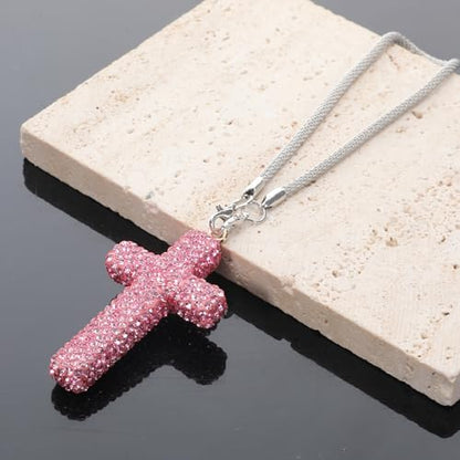 Sibba Bling Cross Car Hanging Ornament,Pink,Diamond Rear View Mirror Charm