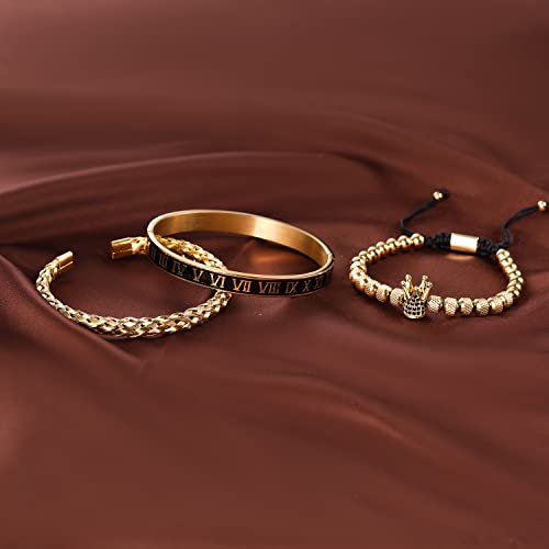 WFYOU Stainless Steel Bracelets for Men Gold Cuff Bracelet Birthday Gifts - color: Gold 10