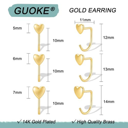 3 Pairs Backless Earrings for Women, Stay Close Half Hoop Earrings - color: Gold-Heart 5/6/7mm