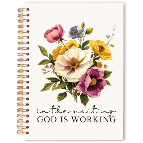 Floral Christian Bible Verse Notebook Journal, in the Waiting God is Working Religious Prayer Spiral Hardcover Notebook Journal for School Office Work, 5.5x8.3 Inch - color: God Is Working