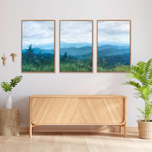 CHDITB 3Pcs Blue Ridge Mountain Forest Framed Canvas Wall Art 16x24 Inch - color: Blue Mountain, size: 16"L x 24"W