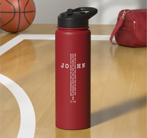 John 3:16 Bible Verse Christian Cross Front, Back Print Stainless Steel Insulated Water Bottle - color: Red