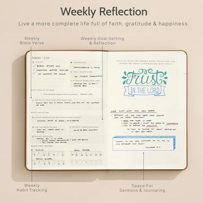 2026 Christian Planner & Prayer Journal | Strengthen Your Relationship with God and Better Navigate His Path for You | Daily Planner w/Bible Verses, Prayer Prompts, & Habit Tracking (Leather) - color: Leather