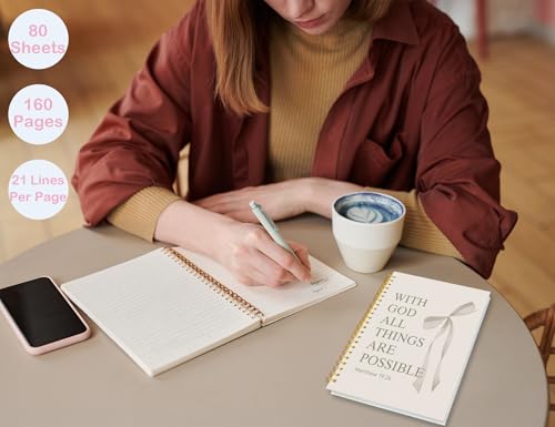 White Bible Journal for Women, A5 Spiral Christian Notebook & Study Supplies, Cute Hardcover Coquette Bow Diary with Scripture Matthew 19:26 for Church Notes, Prayer & Teen Girls, 5.5 x 8.3 Inch - color: (White) Matthew 19:26