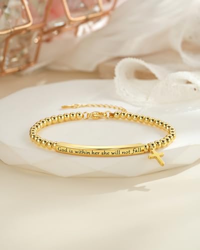 Bible Verse Bracelet Christian Jewelry Gifts for Women Girls - style: God is with her - Gold