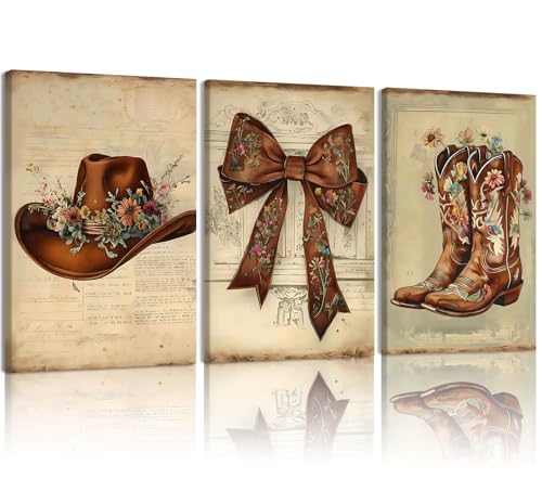 NCCXNCC 3Pcs Western-style Boots, Hats, and Bow Tie Wall Art 12x16 Inch - color: Western Cowboy Hat, size: 12×16inch