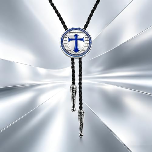 Fashionable Cross Bolo Tie Multi-Color Cross Shield Necktie - color: Blue