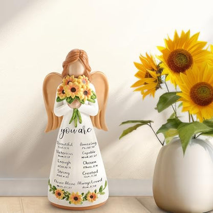 Sunflower Gift for Women,Christian Birthday Gift, Religious Angel Figurines - color: White-sunflowers