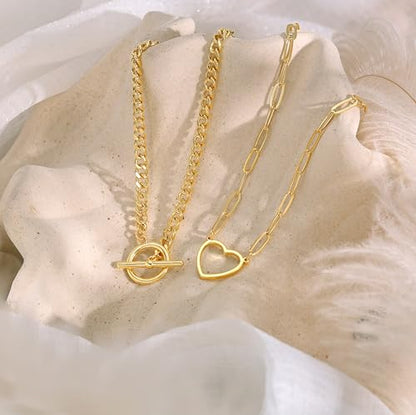 CHESKY Cross Necklace for Women Trendy, Dainty 14K Gold Plated Paperclip Charm Necklace for Womens Chunky Cross Pendant Necklace Gold Jewelry Religious Christian Gifts for Christians - color: LOVE-GD