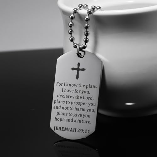Christian Scripture Religious Dog Tag Necklace,Catholic Bible Verse Baptism Confirmation Sacrament Gifts - style: Prayer of Salvation+JEREMIAH 29:11