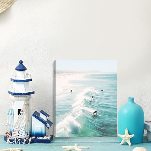 HOURIA 6Pcs Ocean Beach Canvas Wall Art Set(8”x10”), Summer Ocean Surfing Wall Decor,Coastal Seascape Themed Wall Decor,Pink Surfboard Coconut Tree Art Print for Living Room Bedroom - color: Ocean Beach Canvas Wall Art, size: 8X10inches