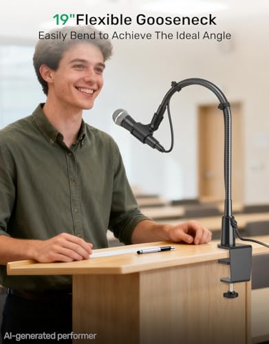 19" Flexible Gooseneck Mic Stand with Desk Clamp【Heavy Duty】, Dual Holder - size: Upgraded Heavy-Duty Clamp