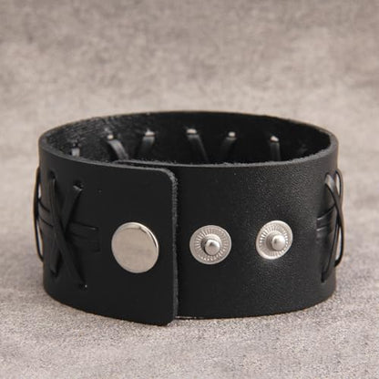 GelConnie Leather Cuff Bracelet Punk Braided Bracelets Rock Leather Wristbands Faux Mens Leather Bracelet Gothic Viking Bangle Adjustable Wrap Bracelet for Women,Men - color: MLPB084-Black