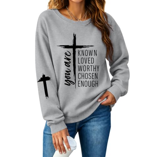 Christian Sweatshirts for Women Jesus Faith God Sweatshirt Religious Cross Bible Verse Inspirational Pullover Tops - color: Light Gray, size: XX-Large