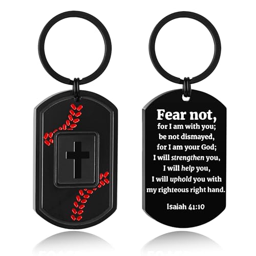 Football/Baseball/Soccer/Basketball Keychain for Men Sport Gifts for Men - color: Black, style: Baseball-isaiah 41:10