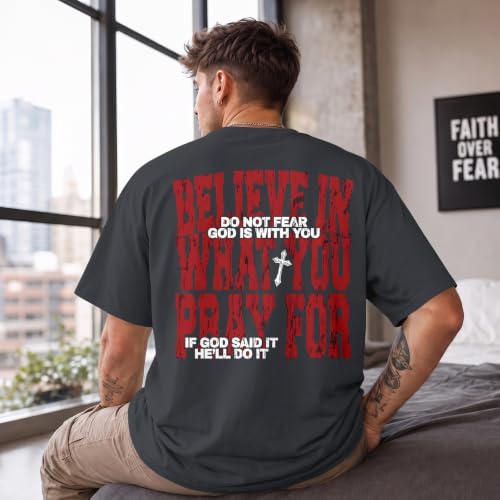 BINTEHGS Men's Christian Faith T-Shirts Inspirational Bible Verse Shirt Cross Oversized Tshirts for Men Jesus Graphic Tees - color: Deep Gray, size: Large