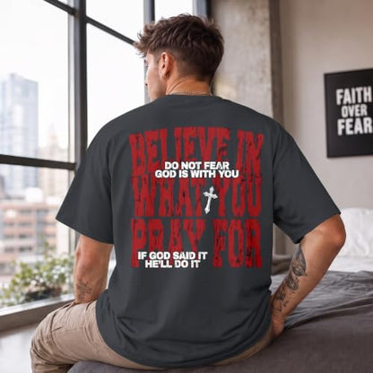 BINTEHGS Men's Christian Faith T-Shirts Inspirational Bible Verse Shirt Cross Oversized Tshirts for Men Jesus Graphic Tees - color: Deep Gray, size: Large