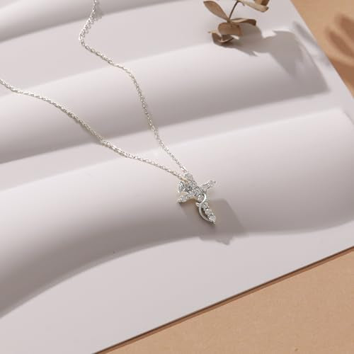 925 Sterling Silver Cross With Crown Necklace for Women 16+2 Inch - color: Silver 2
