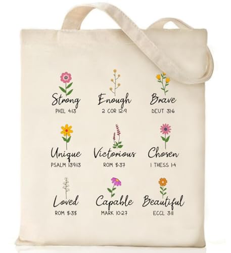 Canvas Christian Tote Bags Bible Canvas Bag Faith Friend Birthday Christian Gifts Graphic Totes Sunday Church Bag - color: 15 Christian Flower