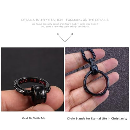 Eternity Cross Ring Pendant Necklace Stainless Steel Pendant Necklace for Men Christmas Gift for Husband,Christmas Stocking Stuffer for Him - color: Black